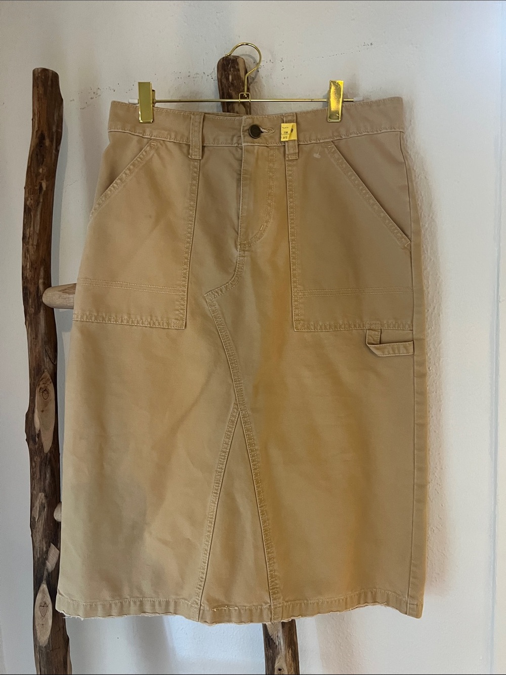 BDG Khaki Cotton Cargo Casual Utility Midi Skirt Back Slit Small